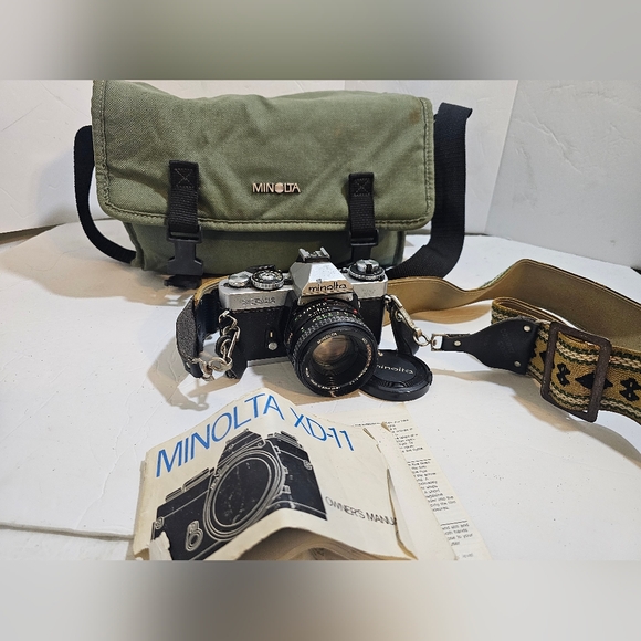Minolta XD 11 35mm Camera With MD 50mm ROKKOR-X f/1.7 Lens Vintage Bag Manual